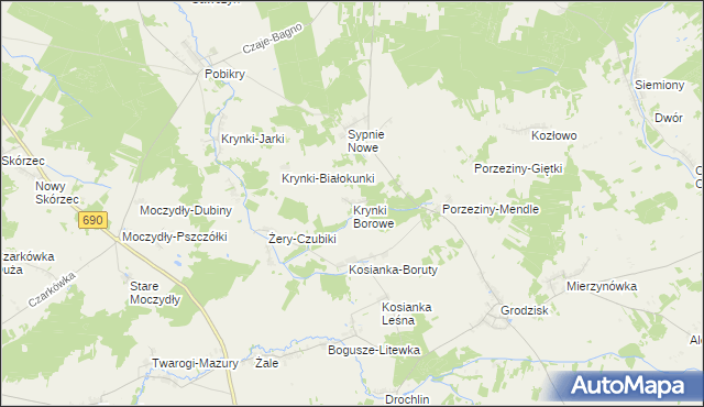 mapa Krynki Borowe, Krynki Borowe na mapie Targeo