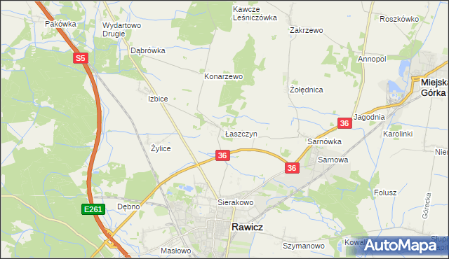 mapa Łaszczyn gmina Rawicz, Łaszczyn gmina Rawicz na mapie Targeo