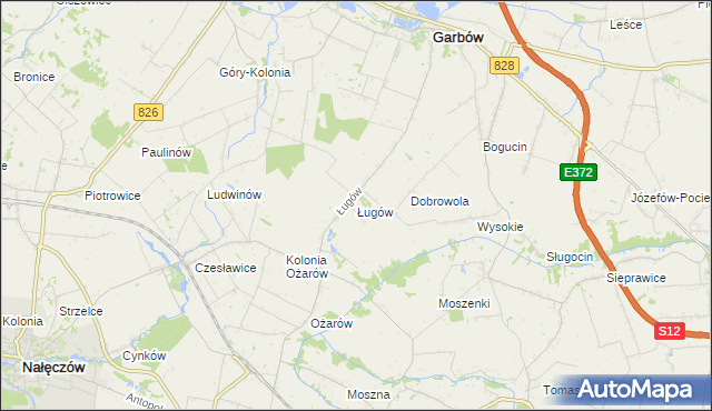 mapa Ługów gmina Jastków, Ługów gmina Jastków na mapie Targeo