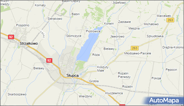 mapa Róża gmina Słupca, Róża gmina Słupca na mapie Targeo