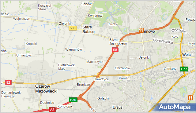 mapa Szeligi gmina Ożarów Mazowiecki, Szeligi gmina Ożarów Mazowiecki na mapie Targeo