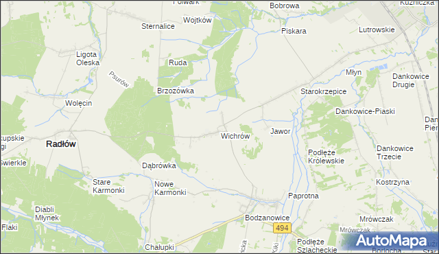 mapa Wichrów gmina Radłów, Wichrów gmina Radłów na mapie Targeo