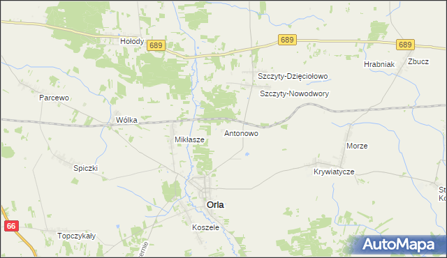 mapa Antonowo gmina Orla, Antonowo gmina Orla na mapie Targeo