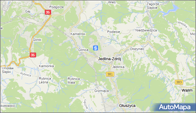 mapa Jedlina-Zdrój, Jedlina-Zdrój na mapie Targeo