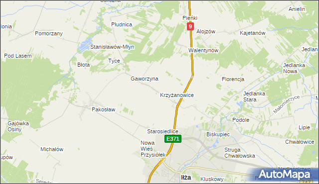 mapa Krzyżanowice gmina Iłża, Krzyżanowice gmina Iłża na mapie Targeo