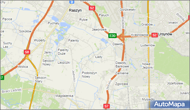 mapa Łady gmina Raszyn, Łady gmina Raszyn na mapie Targeo