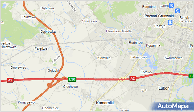 mapa Plewiska gmina Komorniki, Plewiska gmina Komorniki na mapie Targeo