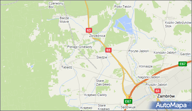 mapa Śledzie gmina Zambrów, Śledzie gmina Zambrów na mapie Targeo