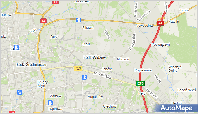 mapa Widzew, Widzew na mapie Targeo