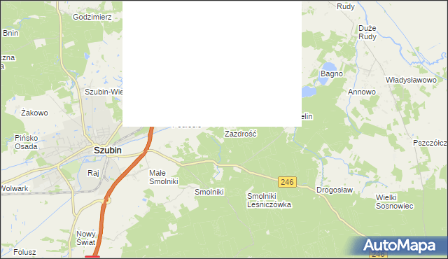 mapa Zazdrość gmina Szubin, Zazdrość gmina Szubin na mapie Targeo