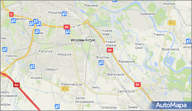 mapa Brochów gmina Wrocław, Brochów gmina Wrocław na mapie Targeo