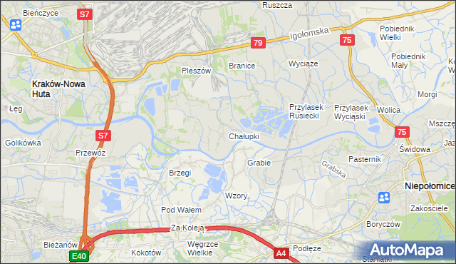 mapa Chałupki gmina Kraków, Chałupki gmina Kraków na mapie Targeo