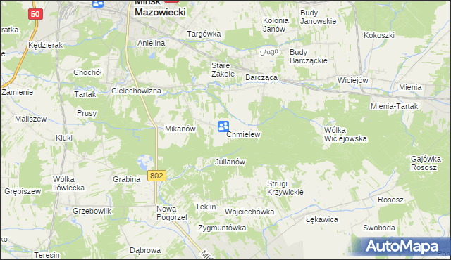 mapa Chmielew gmina Mińsk Mazowiecki, Chmielew gmina Mińsk Mazowiecki na mapie Targeo