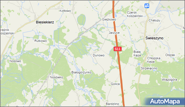 mapa Dunowo, Dunowo na mapie Targeo