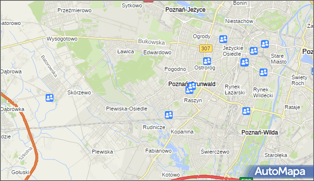 mapa Grunwald gmina Poznań, Grunwald gmina Poznań na mapie Targeo