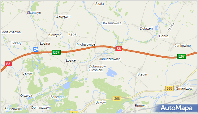 mapa Januszkowice gmina Długołęka, Januszkowice gmina Długołęka na mapie Targeo