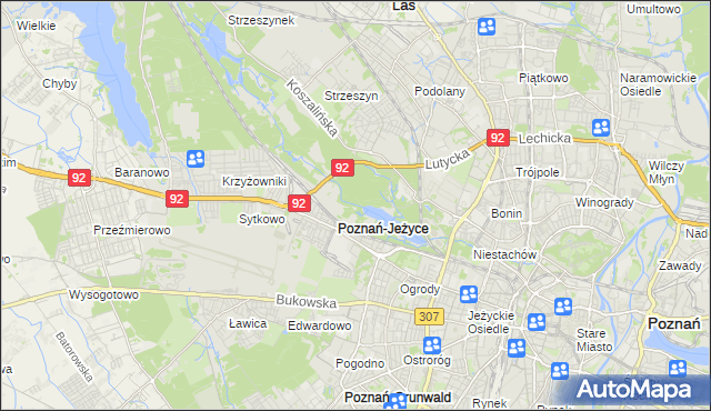 mapa Jeżyce gmina Poznań, Jeżyce gmina Poznań na mapie Targeo