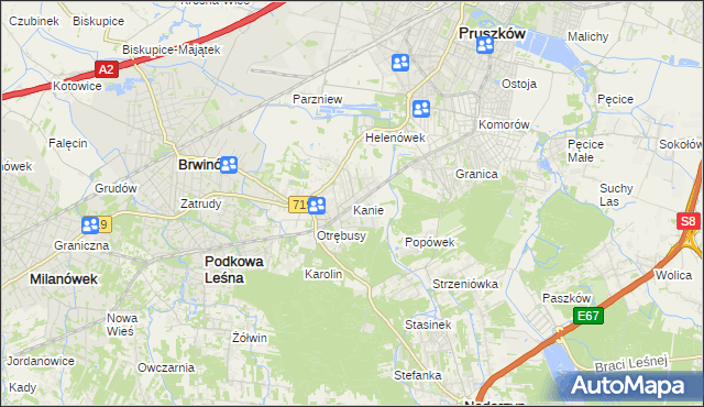 mapa Kanie gmina Brwinów, Kanie gmina Brwinów na mapie Targeo