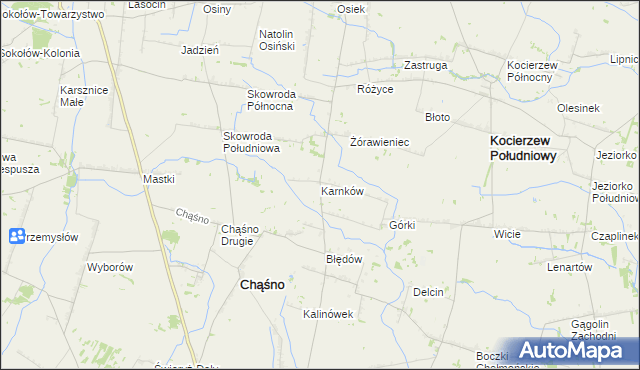 mapa Karnków gmina Chąśno, Karnków gmina Chąśno na mapie Targeo