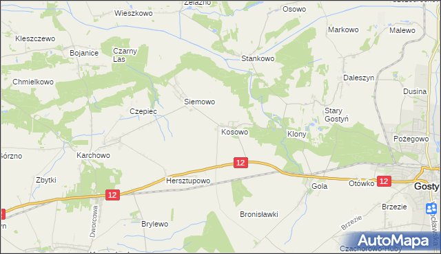 mapa Kosowo gmina Gostyń, Kosowo gmina Gostyń na mapie Targeo