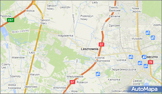 mapa Lesznowola powiat piaseczyński, Lesznowola powiat piaseczyński na mapie Targeo
