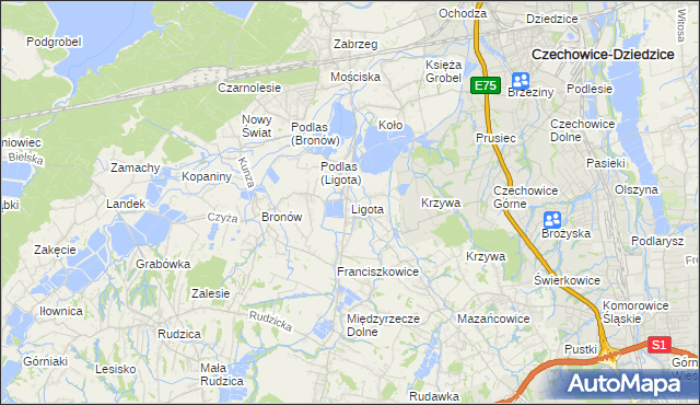 mapa Ligota gmina Czechowice-Dziedzice, Ligota gmina Czechowice-Dziedzice na mapie Targeo