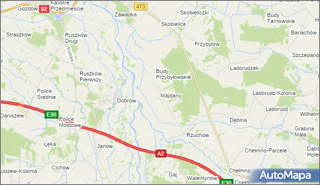 mapa Majdany gmina Dąbie, Majdany gmina Dąbie na mapie Targeo