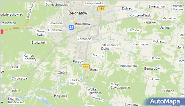 mapa Mazury gmina Bełchatów, Mazury gmina Bełchatów na mapie Targeo