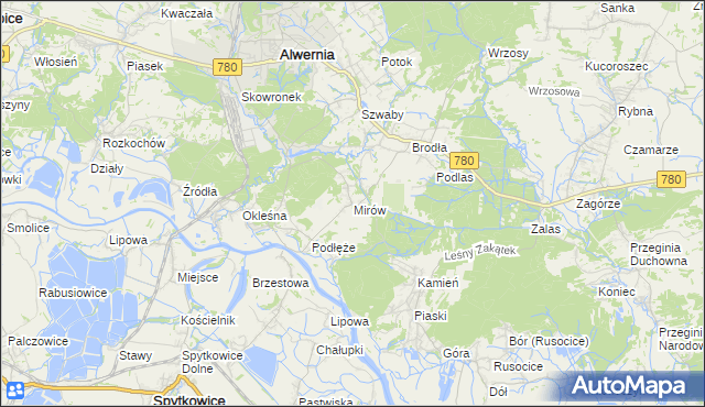 mapa Mirów gmina Alwernia, Mirów gmina Alwernia na mapie Targeo