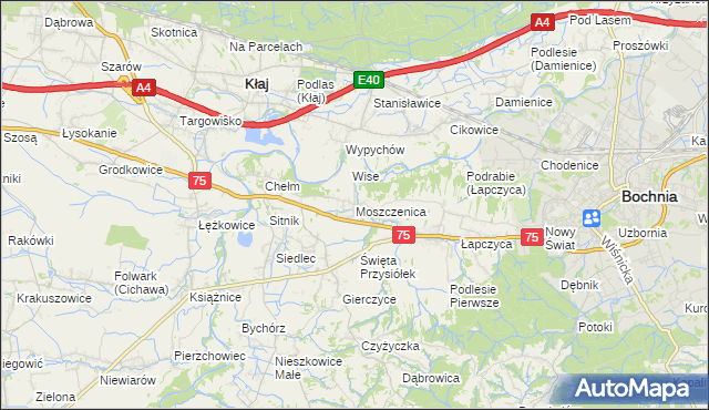 mapa Moszczenica gmina Bochnia, Moszczenica gmina Bochnia na mapie Targeo