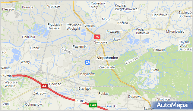 mapa Niepołomice, Niepołomice na mapie Targeo