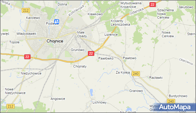 mapa Pawłówko gmina Chojnice, Pawłówko gmina Chojnice na mapie Targeo