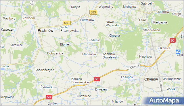 mapa Pieczyska gmina Chynów, Pieczyska gmina Chynów na mapie Targeo