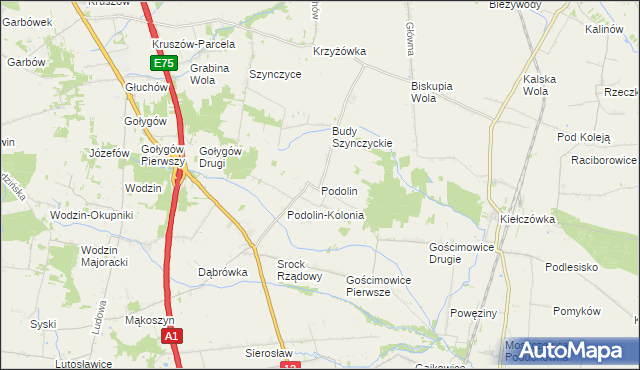 mapa Podolin gmina Moszczenica, Podolin gmina Moszczenica na mapie Targeo