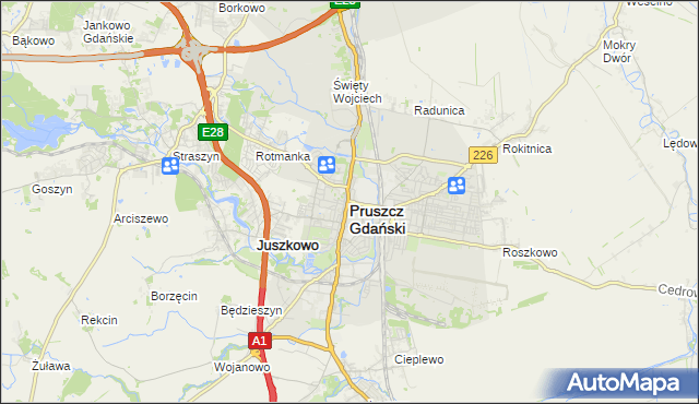 mapa Pruszcz Gdański, Pruszcz Gdański na mapie Targeo