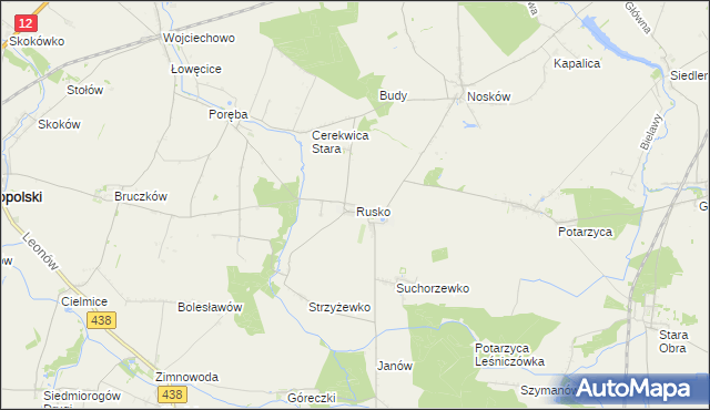 mapa Rusko gmina Jaraczewo, Rusko gmina Jaraczewo na mapie Targeo