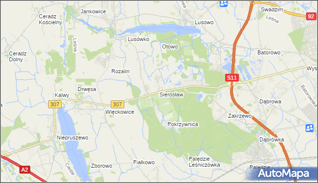 mapa Sierosław gmina Tarnowo Podgórne, Sierosław gmina Tarnowo Podgórne na mapie Targeo