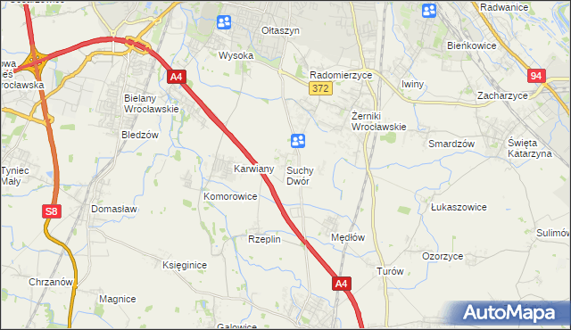 mapa Suchy Dwór gmina Żórawina, Suchy Dwór gmina Żórawina na mapie Targeo