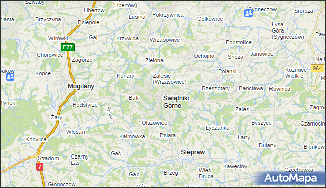 mapa Świątniki Górne, Świątniki Górne na mapie Targeo