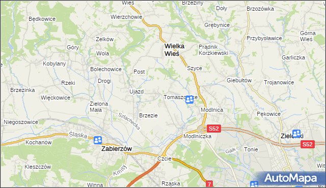 mapa Tomaszowice gmina Wielka Wieś, Tomaszowice gmina Wielka Wieś na mapie Targeo