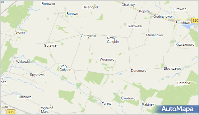 mapa Wronowo gmina Kościan, Wronowo gmina Kościan na mapie Targeo