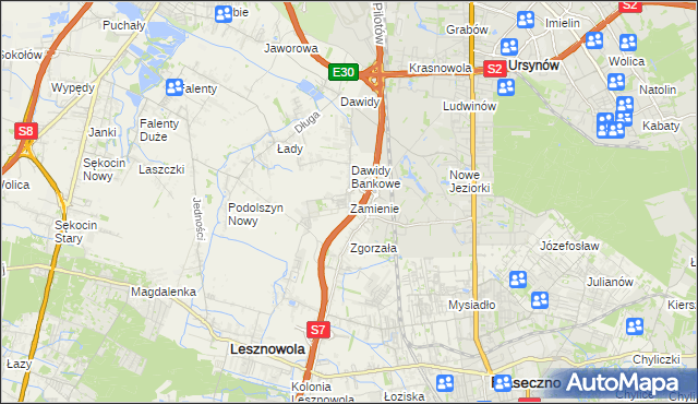 mapa Zamienie gmina Lesznowola, Zamienie gmina Lesznowola na mapie Targeo