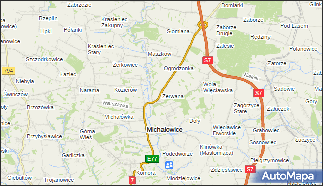 mapa Zerwana, Zerwana na mapie Targeo