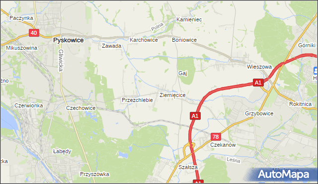 mapa Ziemięcice, Ziemięcice na mapie Targeo