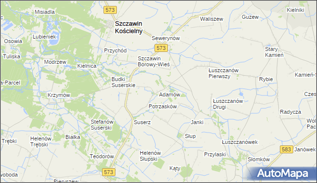 mapa Adamów gmina Szczawin Kościelny, Adamów gmina Szczawin Kościelny na mapie Targeo