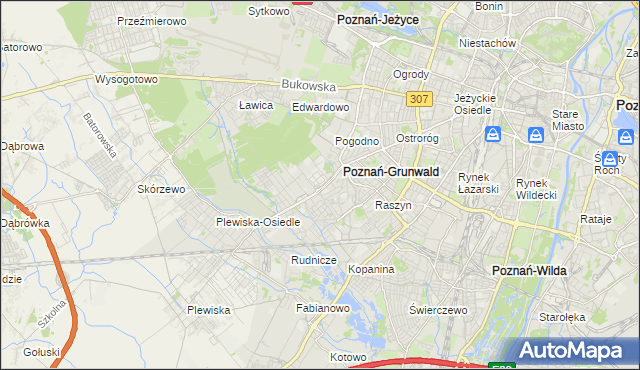 mapa Grunwald gmina Poznań, Grunwald gmina Poznań na mapie Targeo