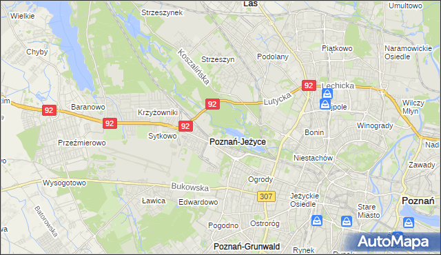 mapa Jeżyce gmina Poznań, Jeżyce gmina Poznań na mapie Targeo