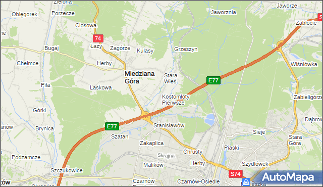 mapa Kostomłoty Pierwsze, Kostomłoty Pierwsze na mapie Targeo