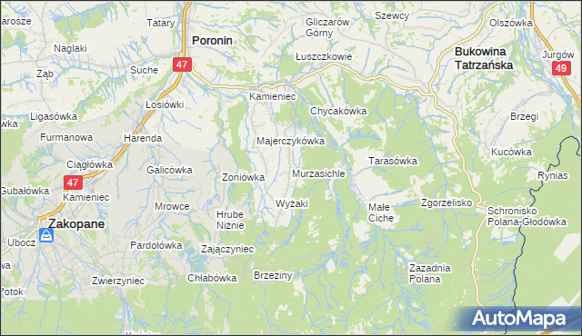 mapa Murzasichle, Murzasichle na mapie Targeo