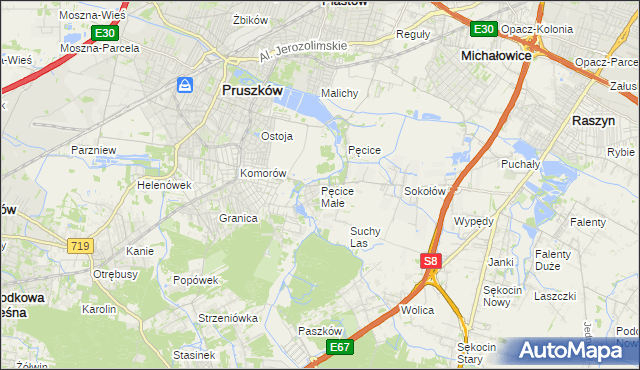 mapa Pęcice Małe, Pęcice Małe na mapie Targeo